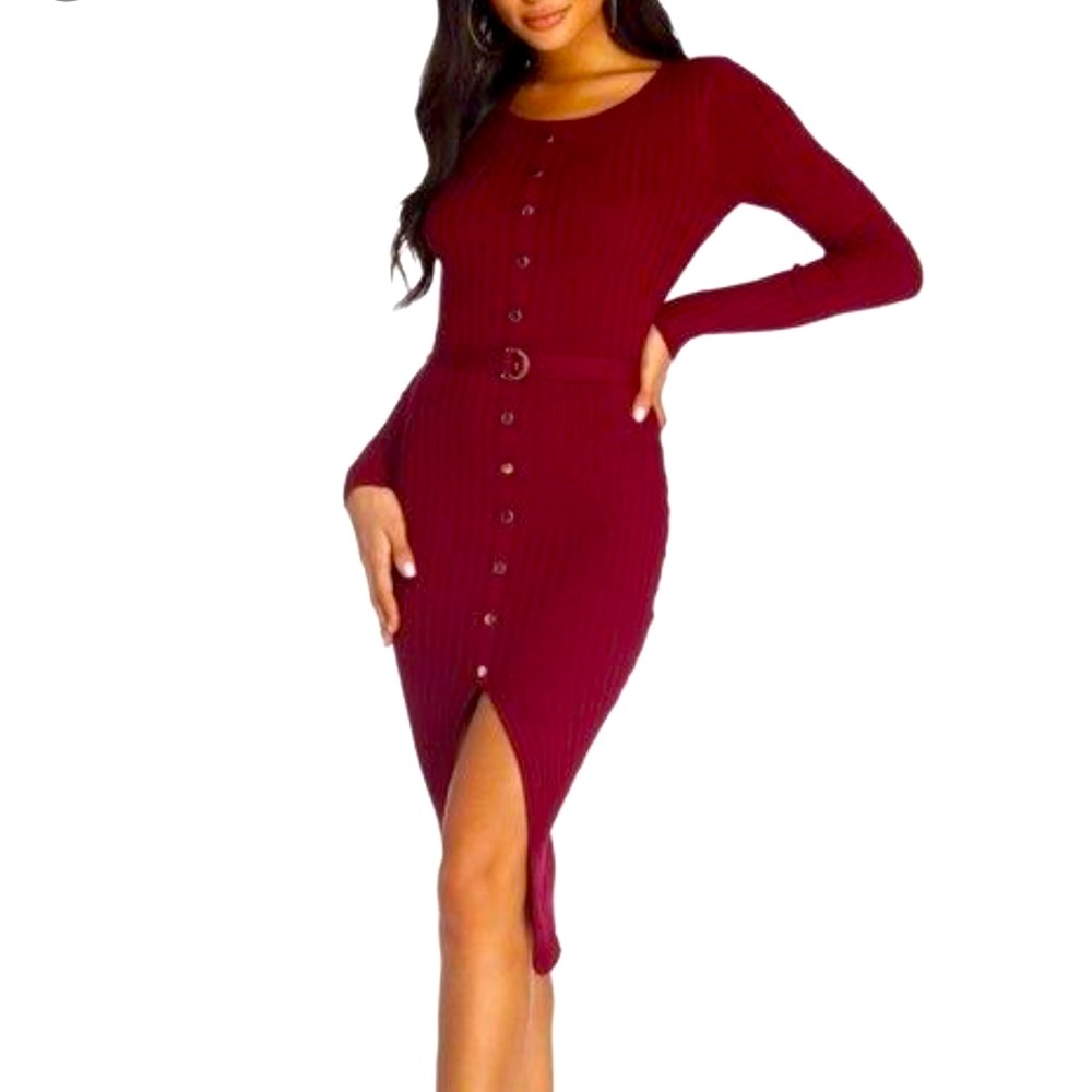 Windsor belted button up sweater dress